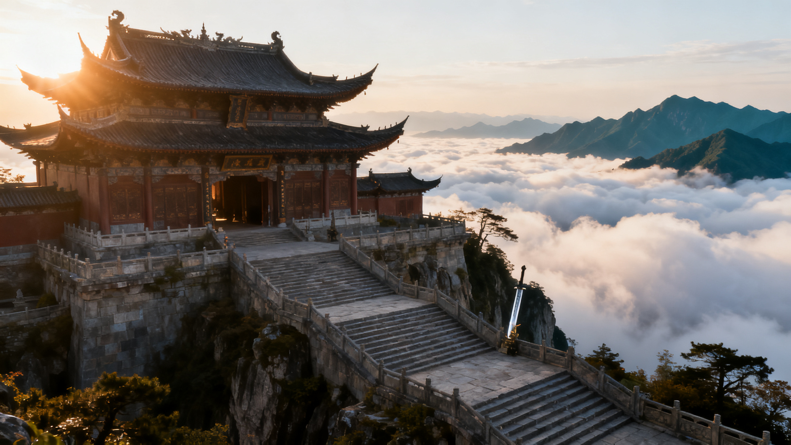 天龙八部私服发布网·武当门派升级路线：加点、技能与练级点全解配图：云海之上的门派山门大殿